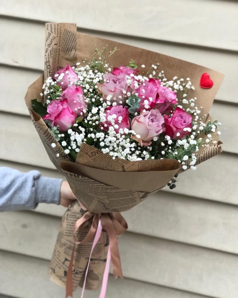 11 Adet Pembe Gül Buketi
